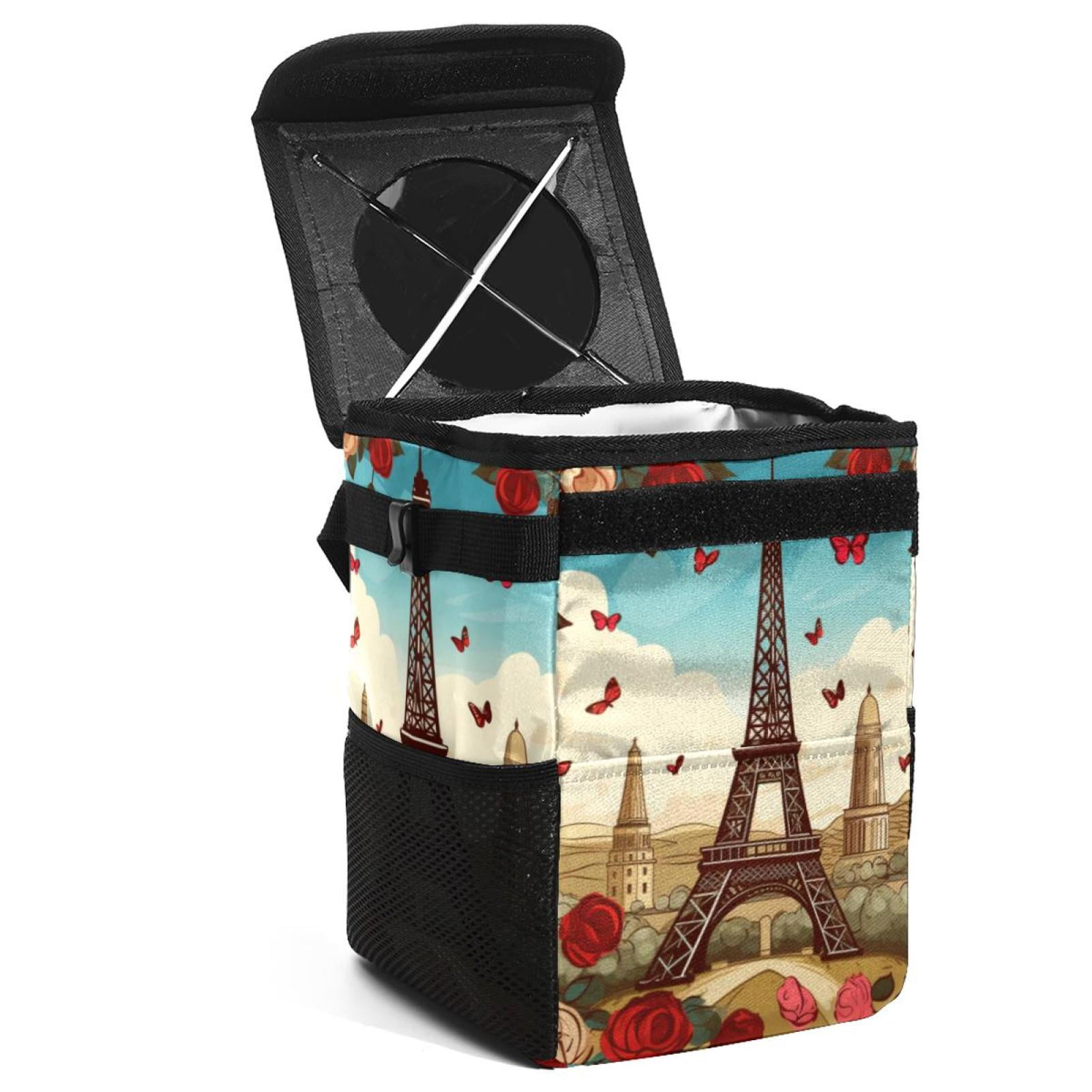 Eiffel Tower Foldable Car Garbage Can with Lid, Leakproof, Hanging