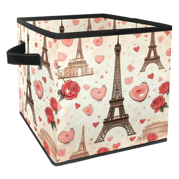 Eiffel Tower Foldable Cube Organizer with Handle, 10.8"x10.5"x10.6", Large Capacity Storage Containers Storage Box