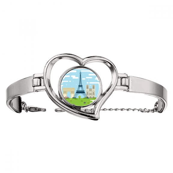 Eiffel Tower France Landmark Illustration Bracelet Heart Jewelry Wire Bangle