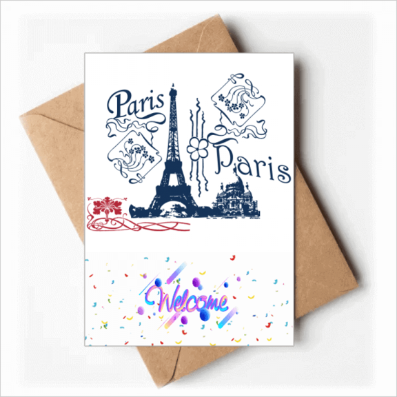 Eiffel Tower France Paris Line Drawing Welcome Back Greeting Cards Envelopes Blank