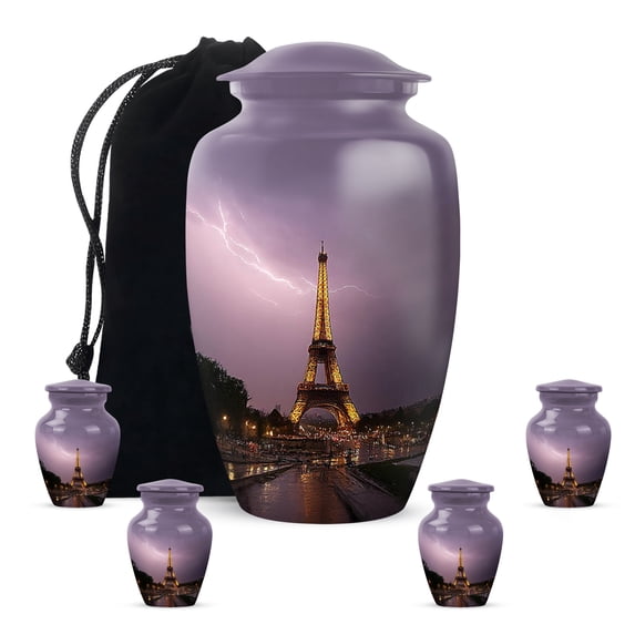 Eiffel Tower Funeral Cremation Urns For Human Ashes Adult Man And Woman, Purple Urn For Adult Male, 1 Large Decorative Urn For Female Mom, Small Keepsake Urns For Ashes Set Of 4, 10&3 Inch