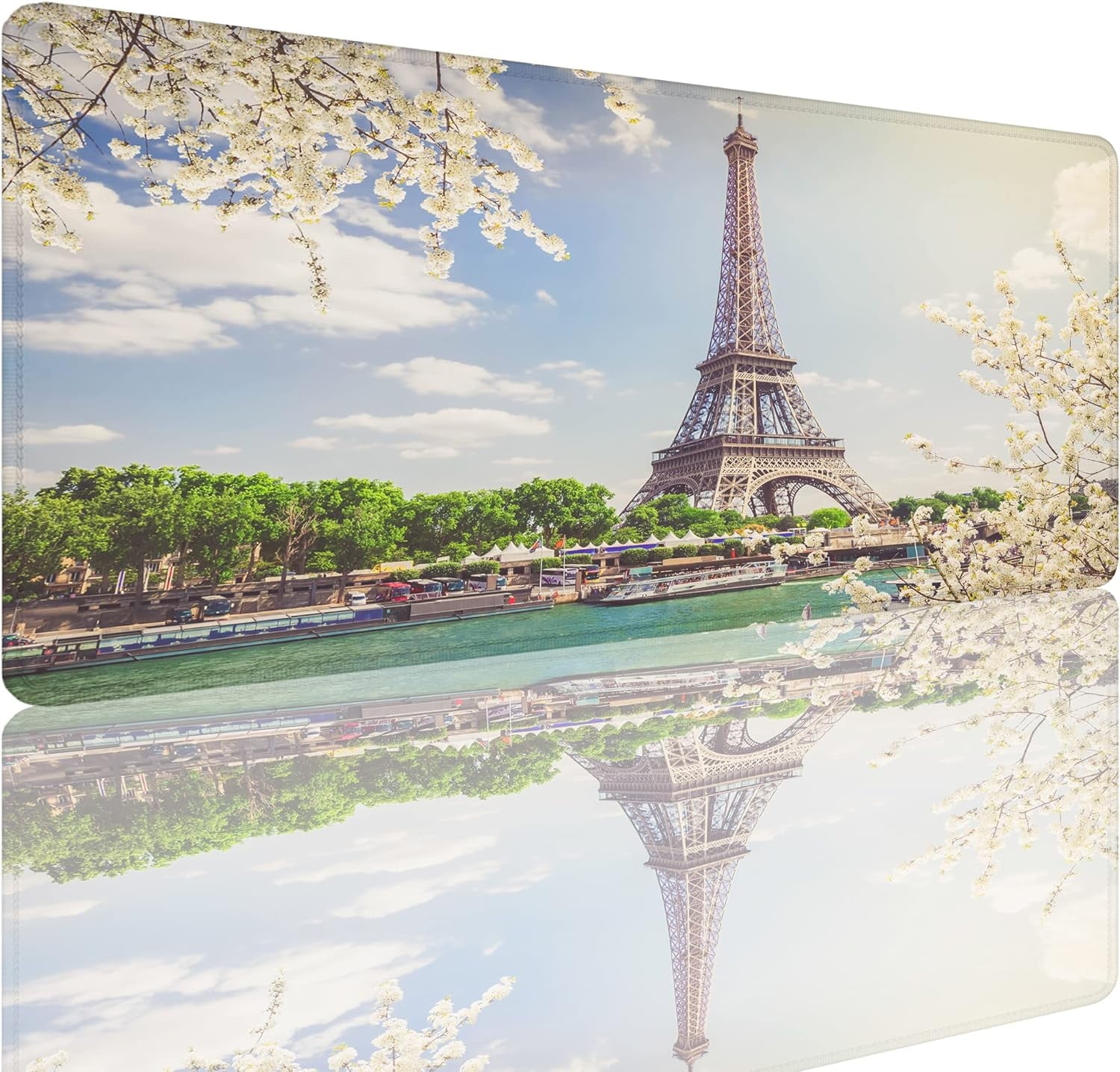 Eiffel Tower Gaming Mouse Pad,Paris Seine River Large Mouse Pad Desk Mat Computer Keyboard with Non Slip Base for Home Office,Extended Large Size 31.5" X 15.7"