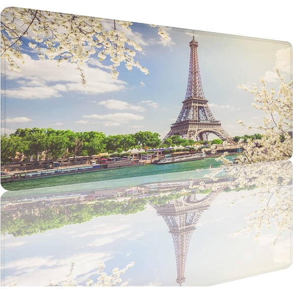 Eiffel Tower Gaming Mouse Pad,Paris Seine River Large Mouse Pad Desk Mat Computer Keyboard with Non Slip Base for Home Office,Extended Large Size 31.5" X 15.7"