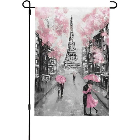 Eiffel Tower Garden Flag Vertical Double Sided 12x18inch Couple Small Fall Garden Flag for Outside Farmhouse Seasonal Holiday Yard Decor