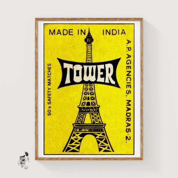 Eiffel Tower Indian Matchbox Wall Art Decor Unframed Paper Print