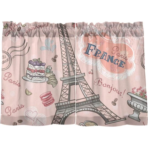 Eiffel Tower Kitchen Curtains 2 Panels UV Protected Tier Curtains, Half Window Curtains Kitchen Tiers for Guest Room Bathroom Sink Laundry Room Basement,24 x 27 Inch