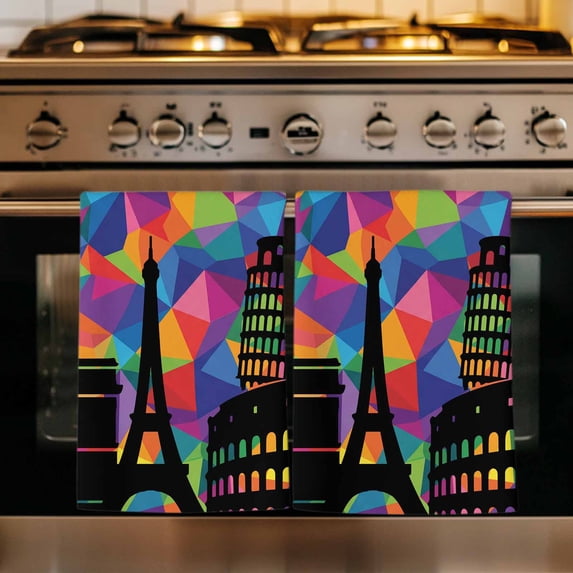 Eiffel Tower Kitchen Towels Set of 4, Modern Colorful European Architectural Art Absorbent Dish Towels for Kitchen, Microfiber Hand Towel, Quick Drying Tea Towel for Cleaning Decorative Dishcloths