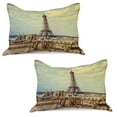 thumbnail image 1 of Eiffel Tower Knitted Quilt Pillowcover Set of 2, Eiffel Tower Historic Vintage Cityscape Famous Monument Urban Art, Standard Queen Pillow Sham Bedroom, 30" x 20", Almond Green Yellow, by Ambesonne, 1 of 1
