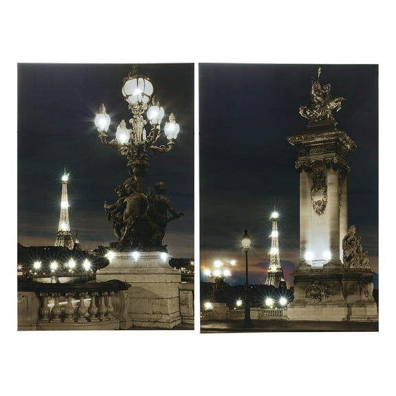 Eiffel Tower LED Wall Prints - Set of 2 - 24"W x 35"H - Mixed Color
