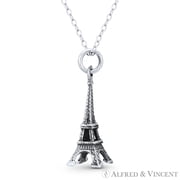 Eiffel Tower Landmark Charm Antique-Finish 3D Pendant in Oxidized .925 Sterling Silver