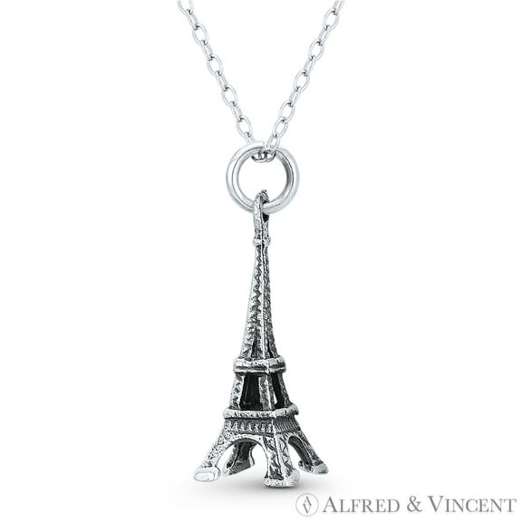 Eiffel Tower Landmark Charm Antique-Finish 3D Pendant in Oxidized .925 Sterling Silver