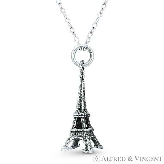 Eiffel Tower Landmark Charm Antique-Finish 3D Pendant in Oxidized .925 Sterling Silver