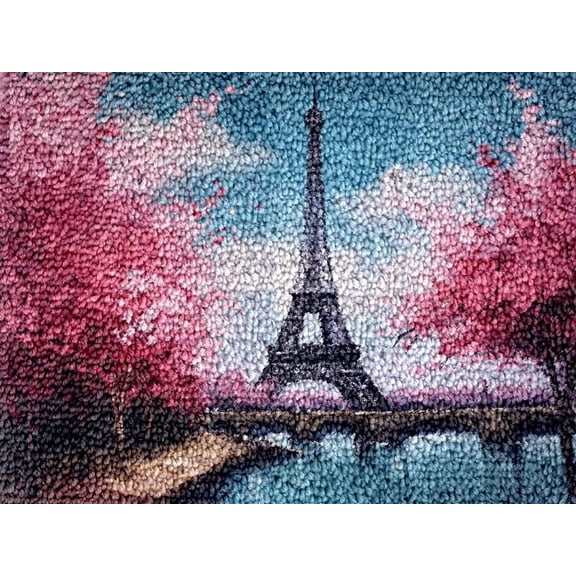 Eiffel Tower Landscape Latch Hook Kits Rug DIY Cushion Tapestry Making Crochet Hook Mat Making Kits Color Preprinted Pattern Canvas DIY Carpet Needlework Crochet Kits 52x38cm (d99-103)