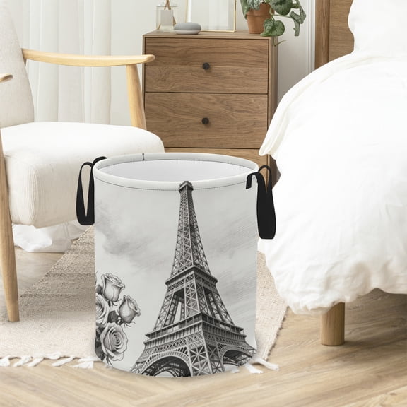 Eiffel Tower Laundry Basket, Foldable Waterproof Laundry Hamper Tote Bag Dirty Clothes Storage Bucket Organizer for Bathroom/Laundry/Bedroom 15.7*19.7IN