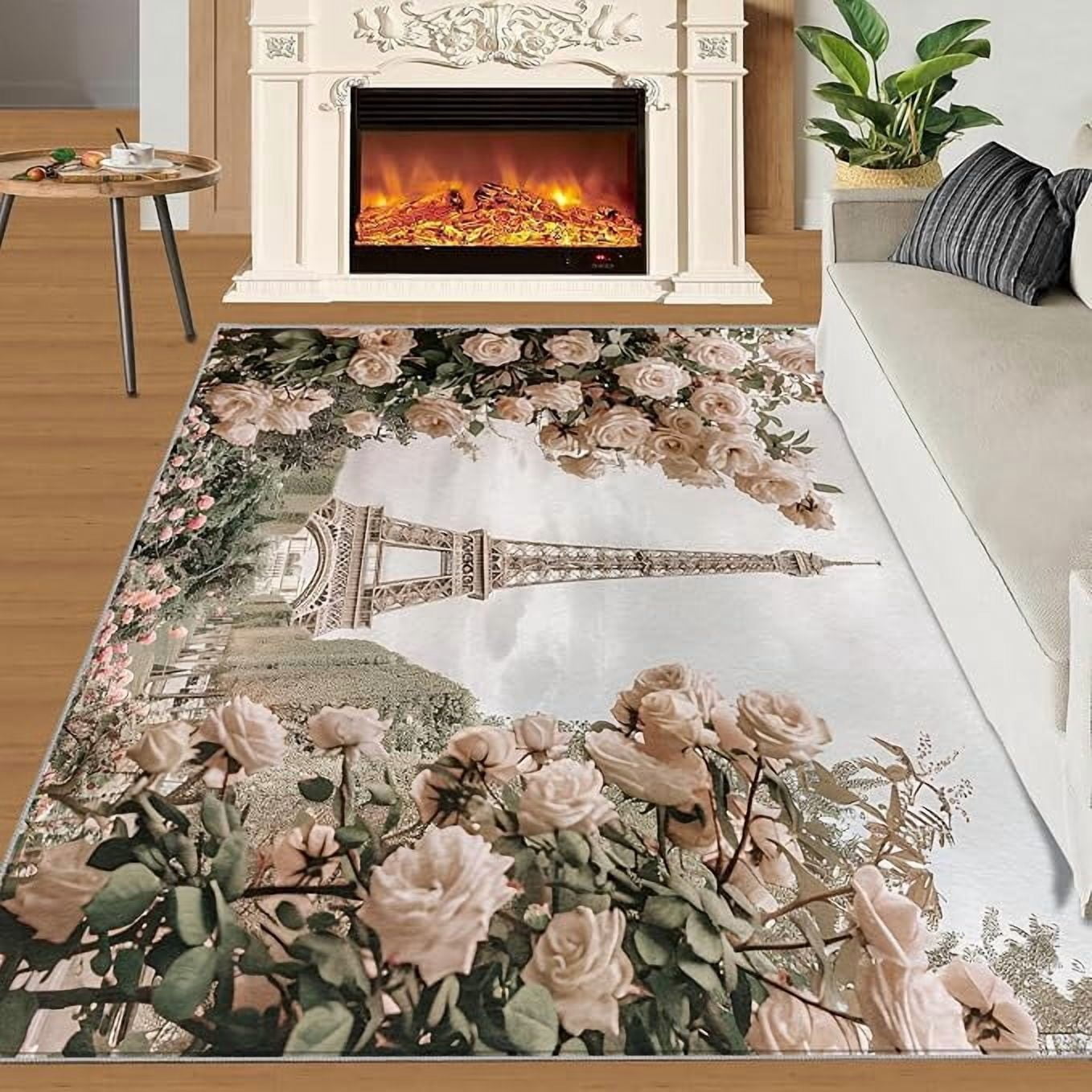 Eiffel Tower Living Room Rugs Paris Landmark Rug White Roses Area Rug ...