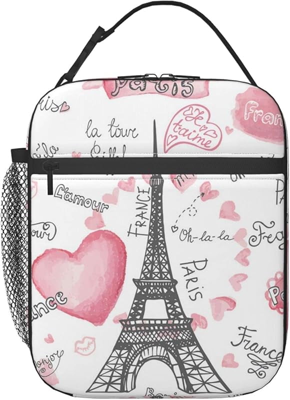 Eiffel Tower Love Lunch Box Insulated Soft Bag Reusable Cooler Bag For Women Men Work Picnic Hiking