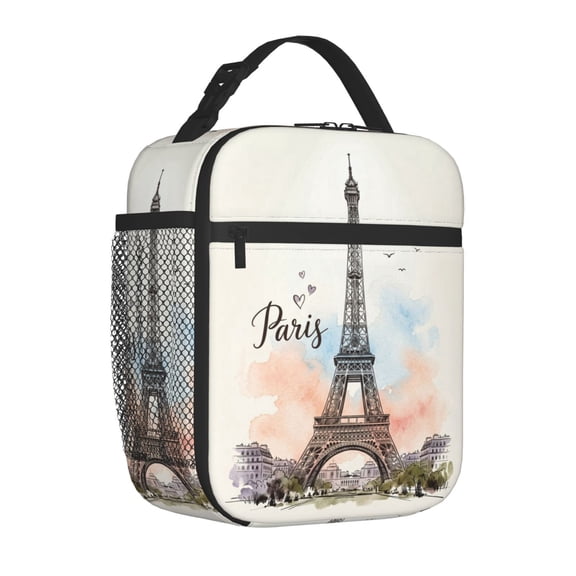 Eiffel Tower Lunch Bag, Graphic Paris Art Print Insulated Carrier, Reusable Daily Food Storage Case, Stylish Meal Prep Bag For Workplace Adults