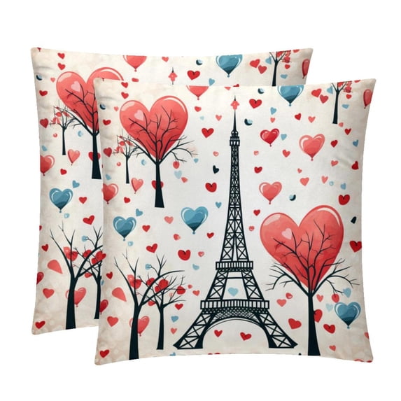 Eiffel Tower Luxurious Velvet Decorative Pillows Covers Set of 2 - Unique Patterns, 16x16, 18x18, 20x20 Inches - Throw Pillow Covers for Home Decor, Bedroom, Living Room for Various Occasions