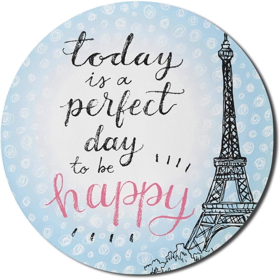 Eiffel Tower Mouse Pad for Computers, Perfect Day Eiffel Tower Polka Dot Handwriting Typography Sketch Paris Print, Round Non-Slip Thick Rubber Modern Gaming Mousepad, 8" Round, Blue Black