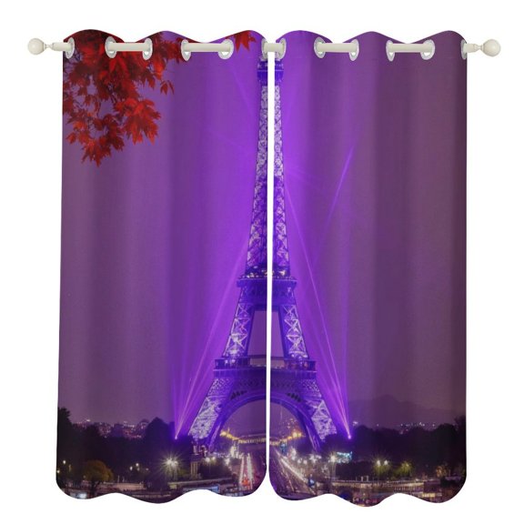 Eiffel Tower Night Illumination Luxury Window Curtains Blinds for Living Room Kids Bedroom Bathroom Kicthen Door Home Decor 2 Panels