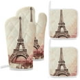 thumbnail image 1 of Eiffel Tower Oven Mitts And Pot Holders Sets of 4 Oven Gloves Set Potholders for Kitchen Cooking Baking Grilling Anti Scald Hot Pads And Heat Resistant, 1 of 6