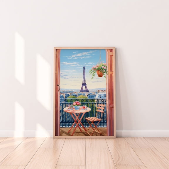 Eiffel Tower Paris Balcony View Travel Home Wall Decor, Unframed Canvas 16x20in