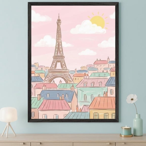 Eiffel Tower Paris Cityscape Skyline Wall Decor Unframed Paper Print