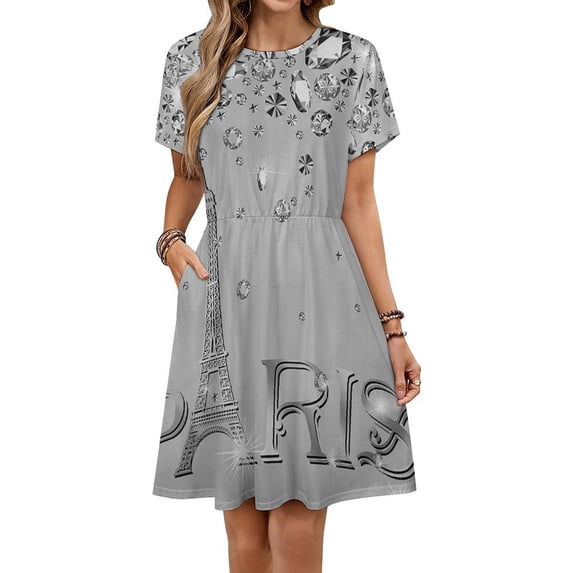 Eiffel Tower Paris Dress Fashion Beach Short Sleeve Dresses Female Party Printed Sundress