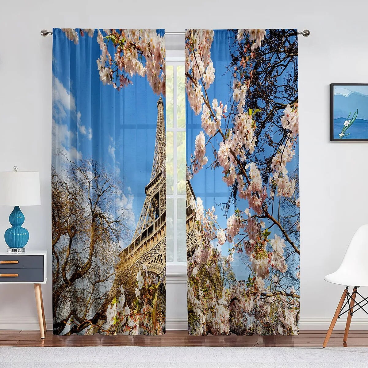 Eiffel Tower Paris Famous Landscape Sheer Curtain for Living Room