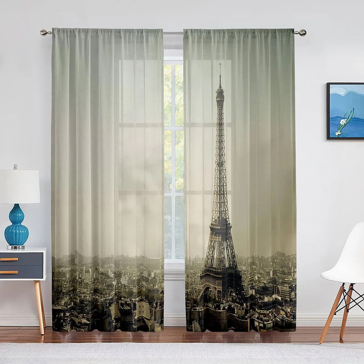 Eiffel Tower Paris Famous Landscape Sheer Curtain for Living Room