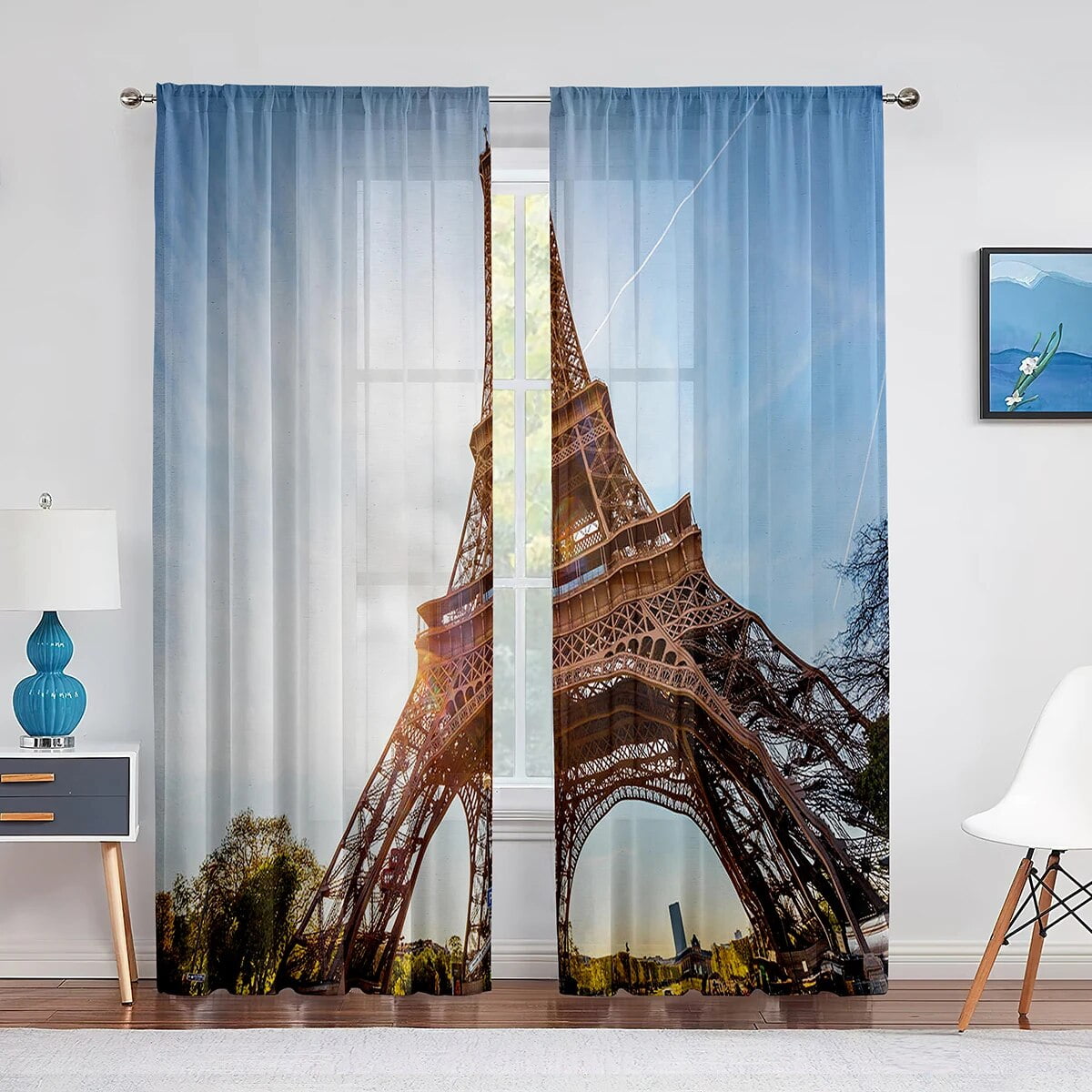 Eiffel Tower Paris Famous Landscape Sheer Curtain for Living Room