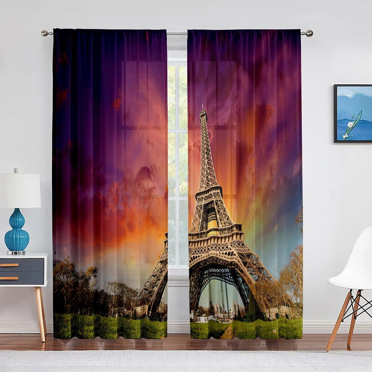 Eiffel Tower Paris Famous Landscape Sheer Curtain for Living Room