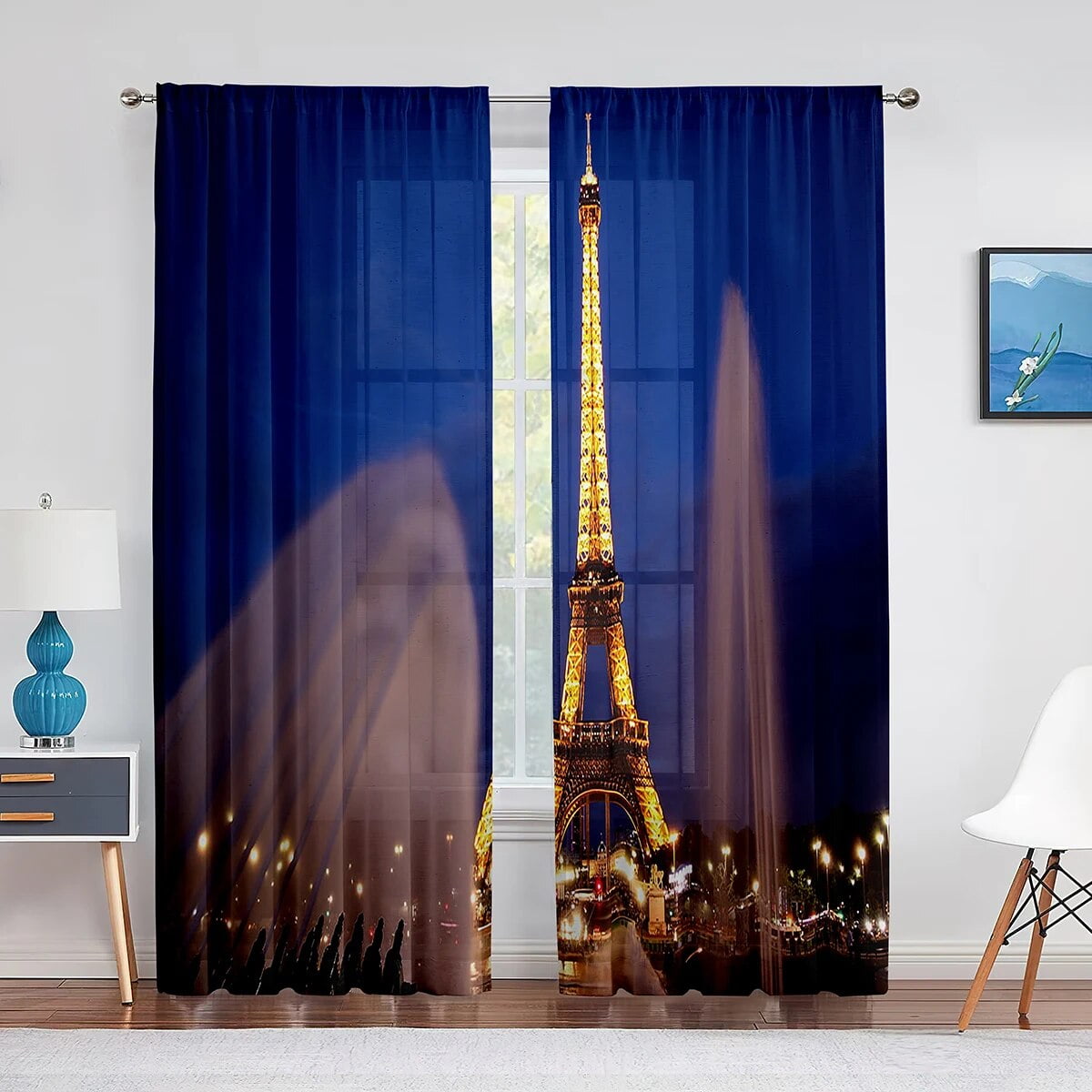 Eiffel Tower Paris Famous Landscape Sheer Curtain for Living Room