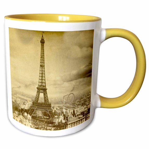 3drose, Eiffel Tower Paris France 1889 Sepia Tone, 11oz Two-tone Yellow Mug