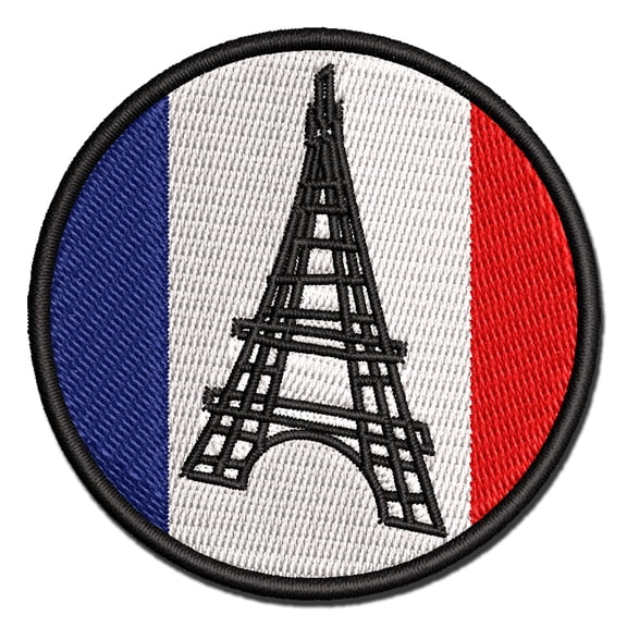 Eiffel Tower Paris France Doodle Applique Multi-Color Embroidered Iron-On Patch - 3 Inch Medium