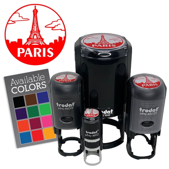 Eiffel Tower Paris France Landmark Destination Circle Self-Inking Rubber Stamp for Stamping Ink Stamper Crafting Planners - 1/2 Inch Mini - Black Ink
