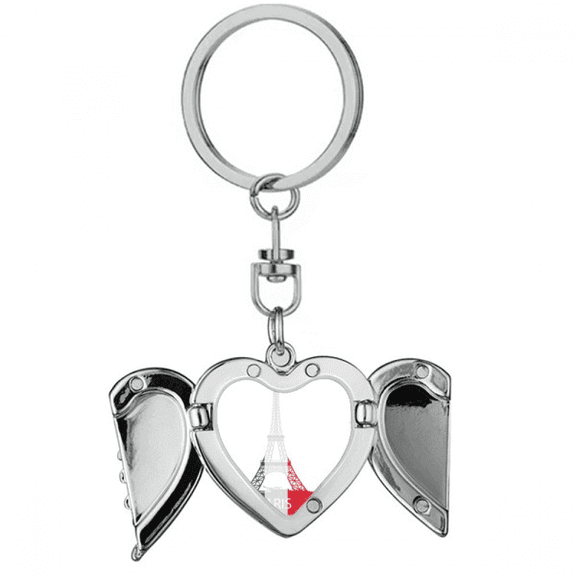 Eiffel Tower Paris France Outline Heart Angel Wing Key Chain Holder