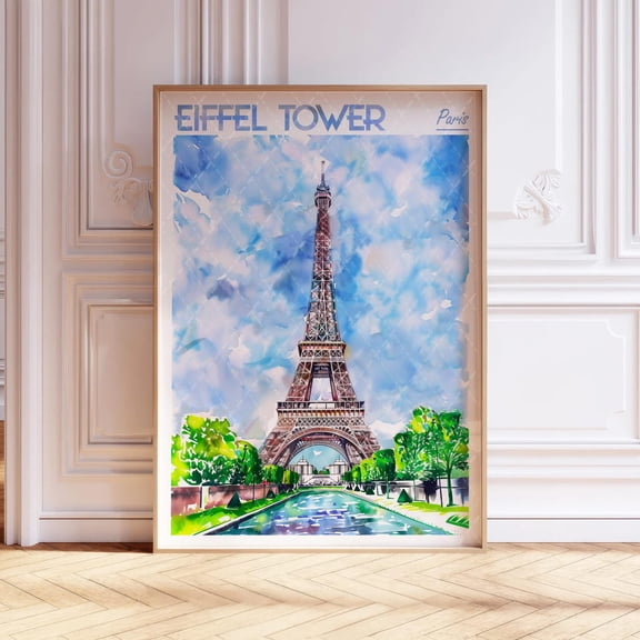 Eiffel Tower Paris France Pastel Travel Poster, Unframed Size 12x18