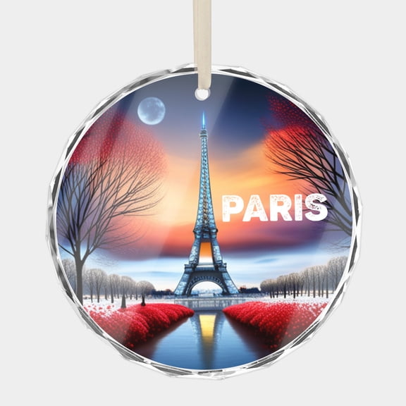 Eiffel Tower Paris Ornament - France Joyeux Noel Travel Tourist Ornaments for Christmas Tree 3" Premium Crystal Glass Christmas Ornament Vacation Memory Souvenir Xmas Tree Gift Ornaments