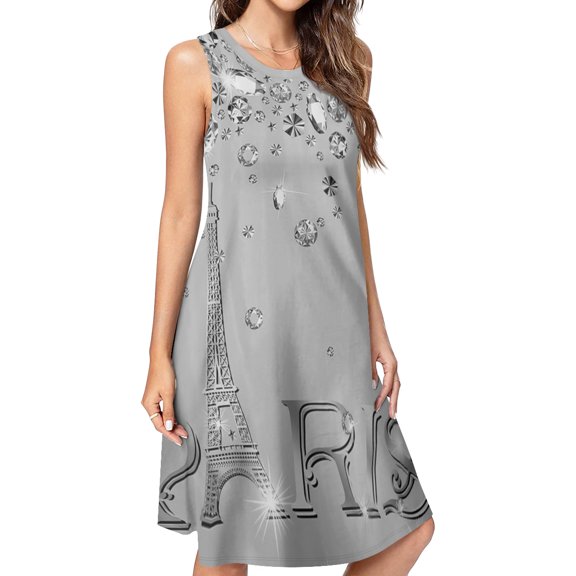 Eiffel Tower Paris Spring Summer Dresses for Women Fashion T-shirt Dress Casual Sleeveless Loose Sundress with Pockets