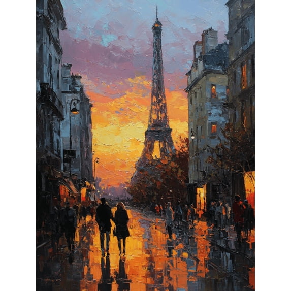 Eiffel Tower Paris Sunset Impressionist Oil Canvas Print, Wall Decor for Living Room Bedroom Office Dining Room Cafe
