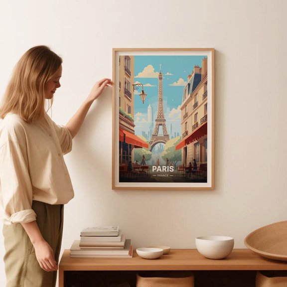 Eiffel Tower Paris Travel Poster, French Landmark Art 8x12 UNFRAMED