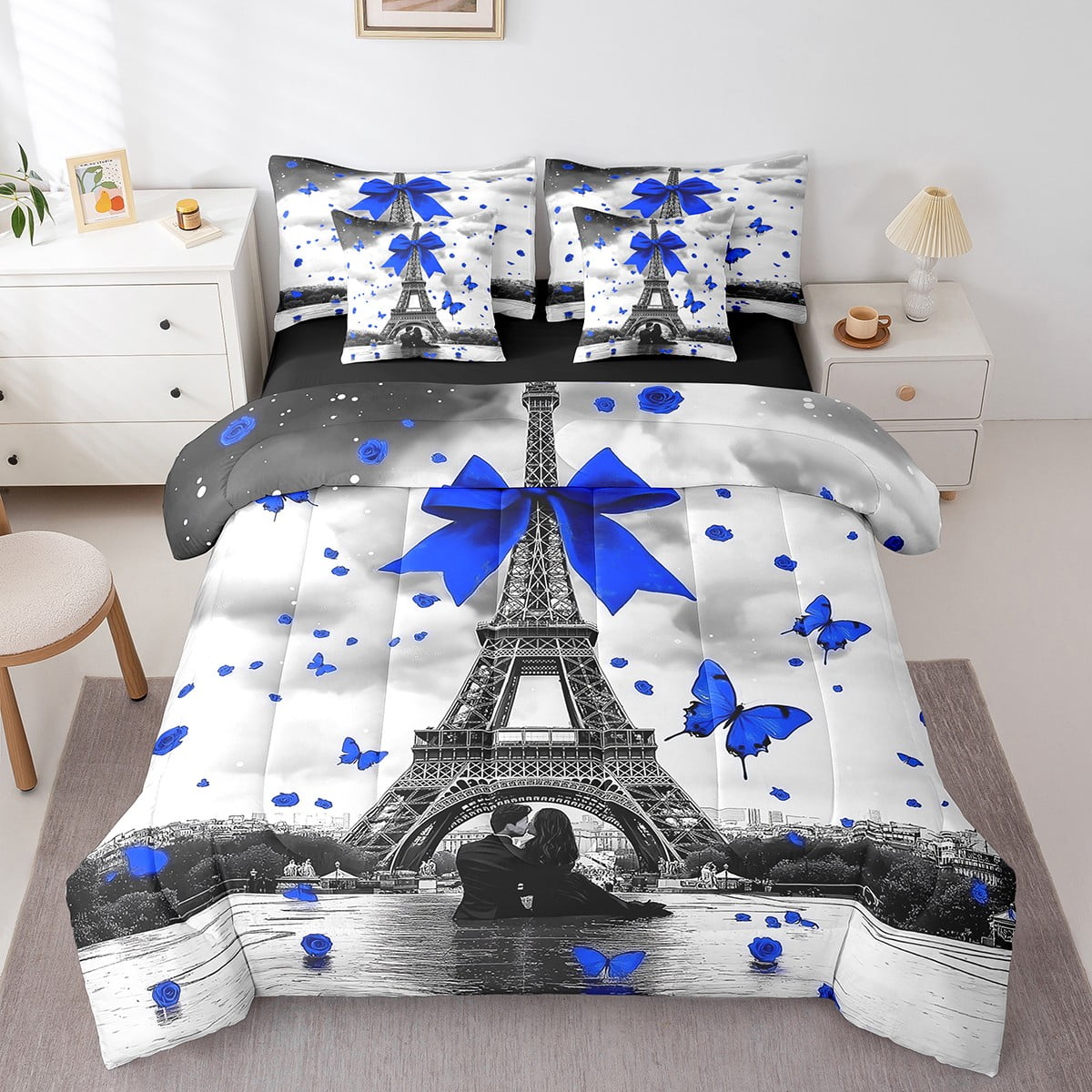 Eiffel Tower Paris Twin Comforter Set 7 Piece,Paris Bed in a Bag with ...
