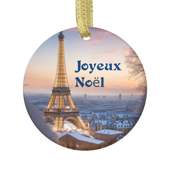 Eiffel Tower Paris Winter Snow France Joyeux Noel Travel Souvenir Landmark Vacation Keepsake Ceramic Christmas Ornament Xmas Holiday Tree Gift