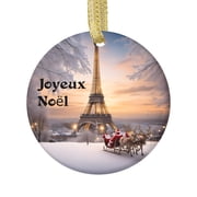 Eiffel Tower Paris Winter Snow Ornament - France Joyeux Noel Travel Souvenir Landmark Vacation Keepsake Ceramic Christmas Ornament Xmas Holiday Tree Gift