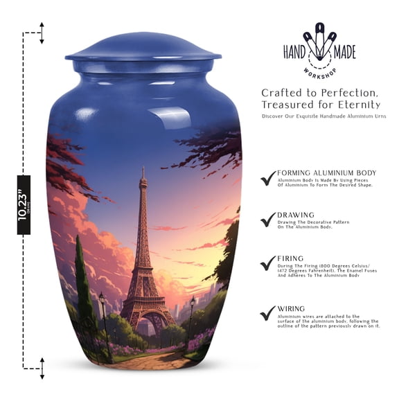 Eiffel Tower Park View - Cremation Urns For Ashes - Funeral Caskets For Adult - 10 Inch - Large - Cremation Urn For Human Ashes - Burial Urns For Cremated Remains - Decorative Urns - Urns For Ashes