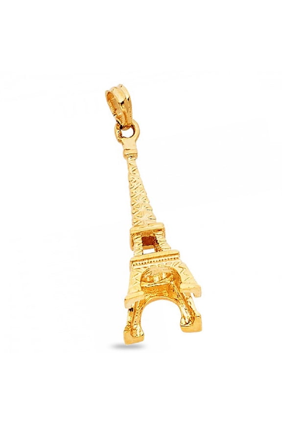 Eiffel Tower Pendant 14k Yellow Gold Paris Charm Polished Solid Genuine 25 x 10 mm