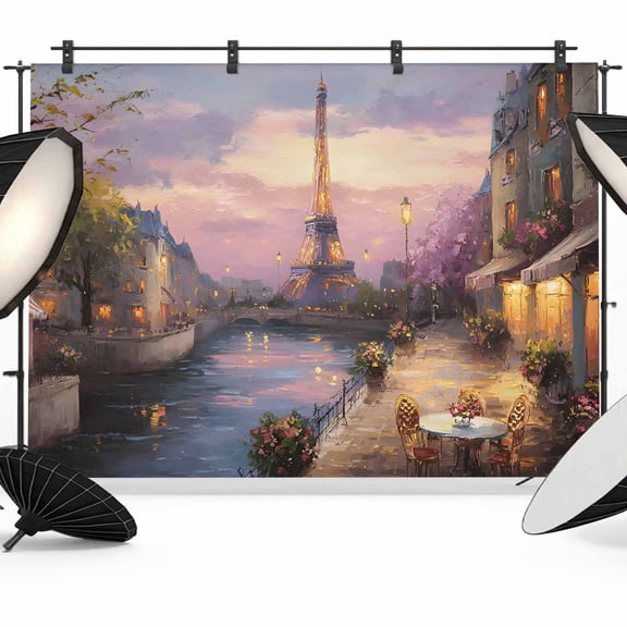 Eiffel Tower Photography Backdrop 7x5FT, Modern Purple Sunset Bridge River Night View Photo Backdrops, Background for Photography Studio Photo Studio Background, Back Drop for Photoshoot