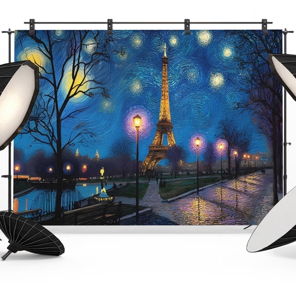 Eiffel Tower Photography Backdrop 7x5FT, Park Path Impressionist Abstract Photo Backdrops, Background for Photography Studio Photo Studio Background, Back Drop for Photoshoot