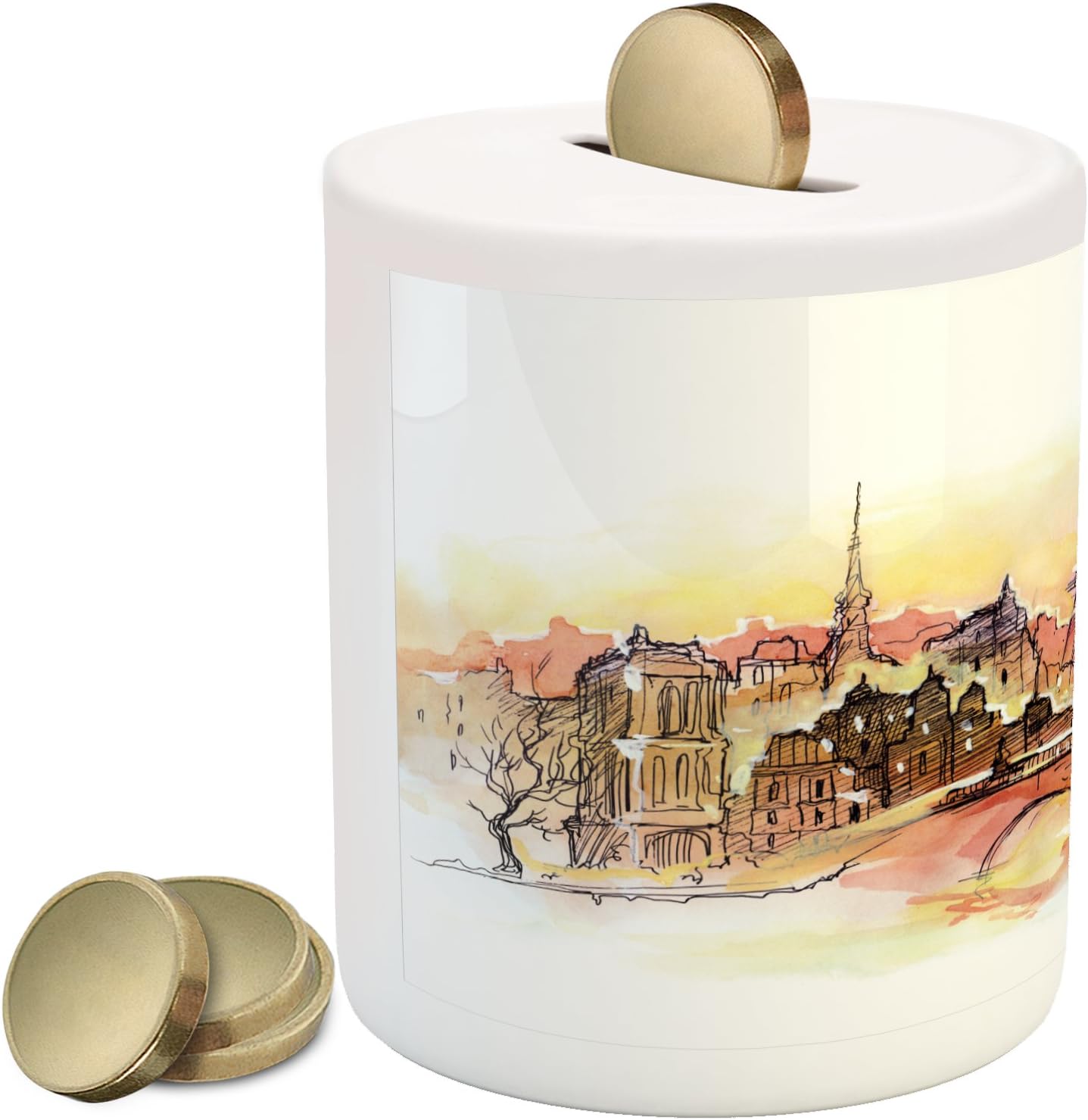 Eiffel Tower Piggy Bank, France Themed Design Urban Sunset In s